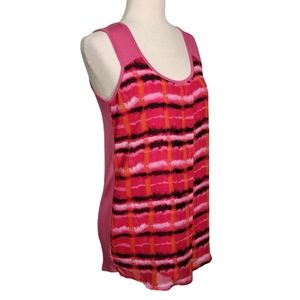 Joseph A Layered Stretch Rayon With Front Chiffon Overlay Tank Lagoon Pink S NEW